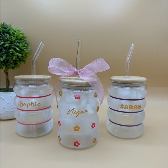 Glass coffee Tumbler, Iced Coffee Glass Wave, Retro Iced Coffee Cup 18 Oz - Picture 7 of 7